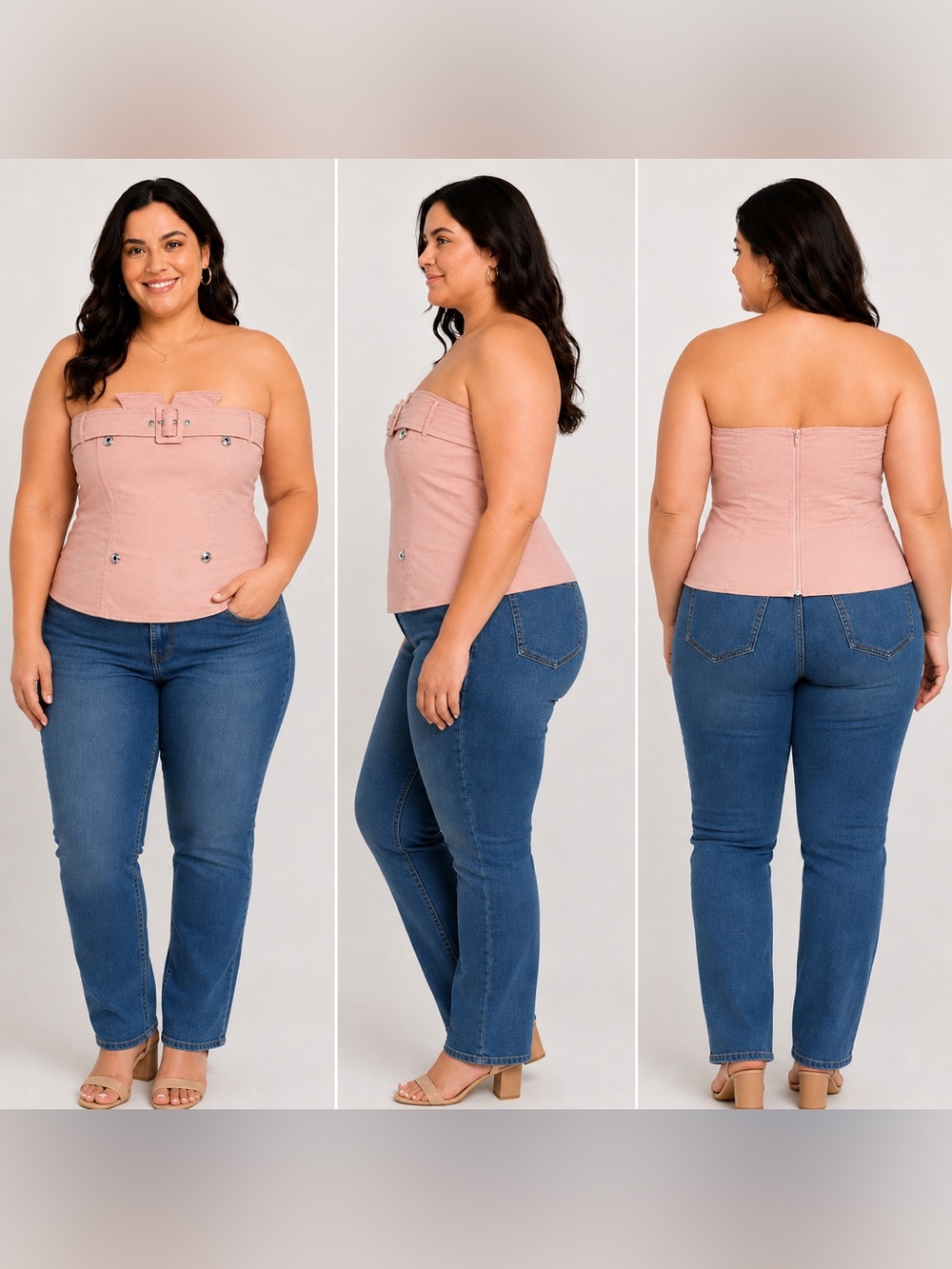 Zenobia Women’s 2XL Dusty Pink Belted Corset Crop Top Bustier Strapless Y2K